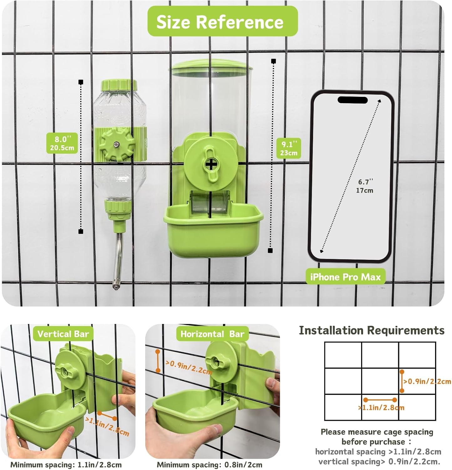 automatic-pet-food-water-dispenser-auto-gravity-pet-feeder-water-bottle-set-for-cage-feeding-station-for-puppy-kitten-rabbit-guinea-pigs-chinchilla-ferret-hedgehog-green