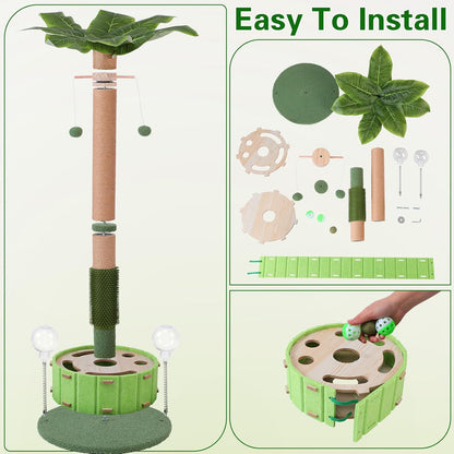 Plam Tree Cat Scratching Post 40" Tall with Cat Toys for Indoor Large Cats | Sturdy Base Cat Scratcher Posts for Adult Cats with Rotating Hanging Ball, Cat Puzzle Toy and Spring Cat Treat Dispenser8
