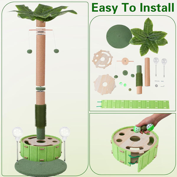 Plam Tree Cat Scratching Post 40" Tall with Cat Toys for Indoor Large Cats | Sturdy Base Cat Scratcher Posts for Adult Cats with Rotating Hanging Ball, Cat Puzzle Toy and Spring Cat Treat Dispenser8