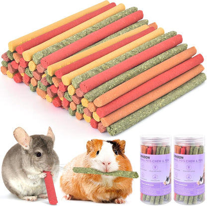 ERKOON 40Pcs Rabbit Timothy Hay Sticks, Five Flavors：Purplepotato/Timothyhay/Pumpkin/Strawberry/Carrot，Suitable Guinea Pig, Hamste, Gerbil, Chinchilla Treats, Chew Toys for Teeth for Bunnies9
