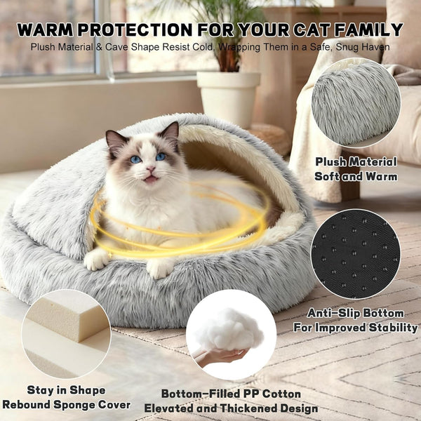 SUOXU Small Dog Bed, Nest Warm Super Soft Plush Faux Fur Washable Dog Bed with Non-Slip Bottom for Medium Small Dogs Snooze Sleeping Indoor (Gray-65Cm/25In)6