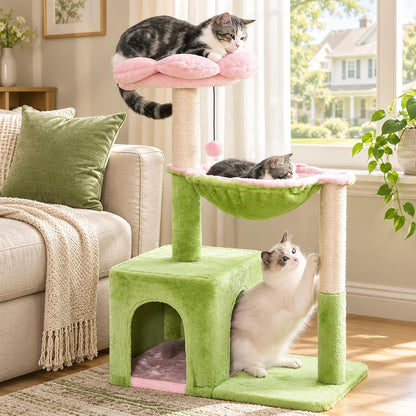 Flower Cat Tree 34” Cat Tower with Scratching Post & Big Hammock | Forest Cat Tower with 16” Hammock, Spacious Cat House,34” Scratching Post,Removable Flower Bed, Small Cat Tree for Large Cats9