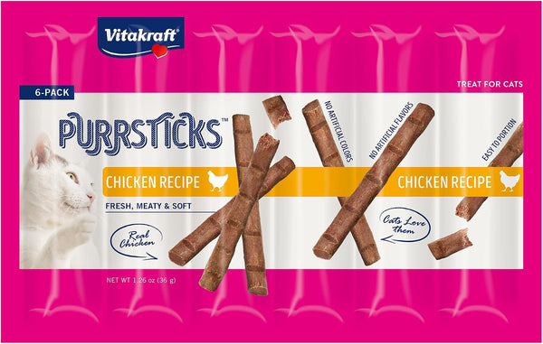 Vitakraft Purrsticks Meaty Cat Sticks - Chicken - Segmented and Breakable Meatstick - Deliciously Tender, 6 Count (Pack of 1)1