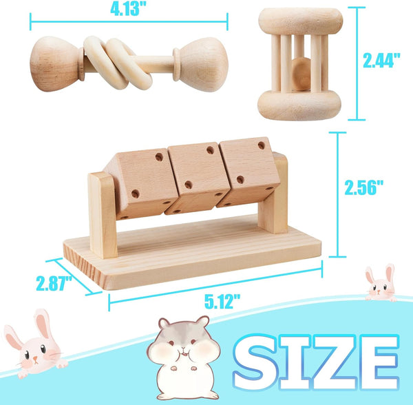 AOWPFVV Wooden Hamster Toys,Safe Rabbit Toys for Guinea Pigs | Small Animals,Chinchillas, Gerbils, Rats, Bunny,Rodents Teeth Care Toys for Cage3