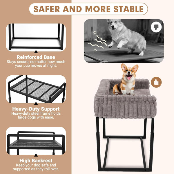 Bedside Dog Bed Adjustable Elevated Bunk Lounge Dog Bed Attach to Human Bed | Dog & Cats Window Perch, 25"X18" Metal Frame Pet Bedside Co-Sleeper with Thick Supportive Cushion Mattress & Washable Cover4