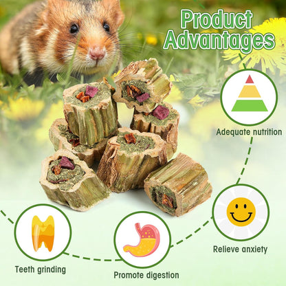 Abizoo Rabbit Chew Toys for Bunny Natural Papaya Wood Chew Treats with Organic Alfalfa Hay, Dried Carrot, Apple and Sweet Potato for Rabbits Guinea Pigs Hamsters Chinchillas Gerbils(3.5Oz/100G)5