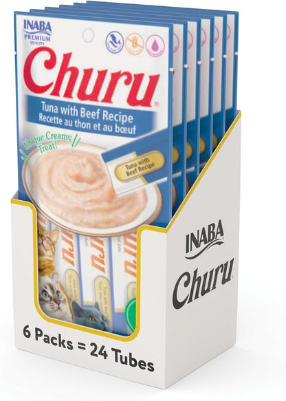 INABA Churu Cat Treats, Lickable, Squeezable Creamy Purée Cat Treat with Green Tea Extract & Taurine, 0.5 Ounces Each Tube, 24 Tubes (4 per Pack), Chicken Recipe25