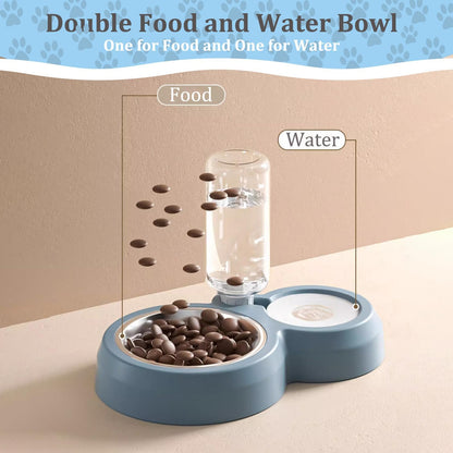 Double Dog Cat Bowls, Pets Food and Water Bowl Set with Silicone Mat | Pets Food and Water Bowl Set with Automatic Water Dispenser Stainless Steel Bowl, Gravity Feeder for Cats Small Dogs Puppies3