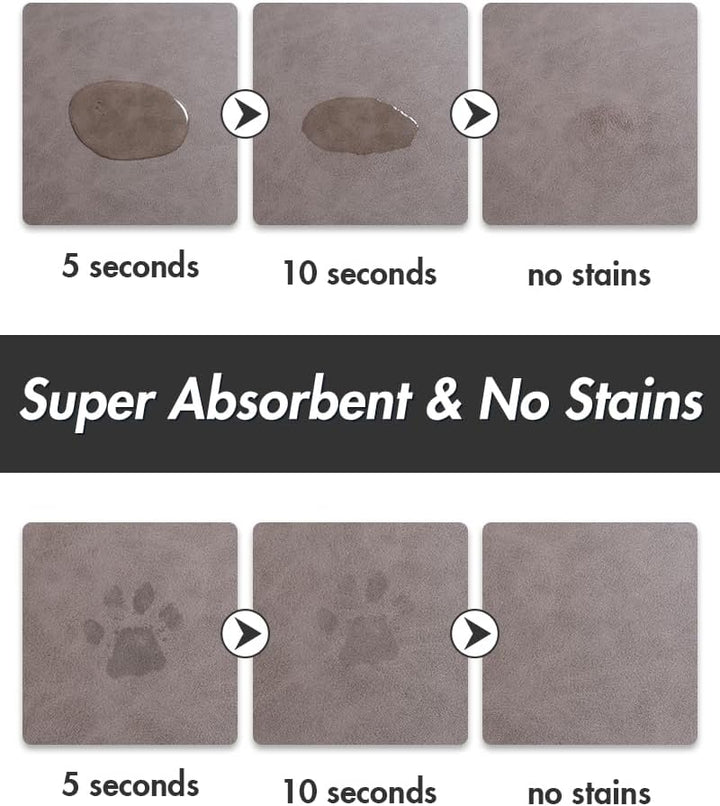 Montvoo-Absorbent Pet Feeding Mat-No Stains Pet Mat for Food and Water Bowl-Quick Dry Cat & Dog Food Mat Water Dispenser Mat-Pet Supplies Mat-Dog Water Bowl Mat for Messy Drinker,（Brown,16"X24"）+2