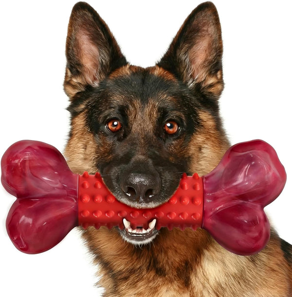 Tough Dog Toys for Aggressive Chewers: Beef Flavored Long Lasting Dog Bones for Large Dogs, Indestructible Dog Chew Toys to Keep Them Busy, Large Dog Toys for Medium & Large Breed, Red1