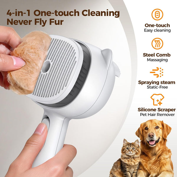 Self Cleaning Shedding Steam Cat Brush, Silicone Scraper Included | Dog Brush, Primecat, Cat Brushes for Shedding, USB Rechargeable, for Grooming & Haired Pets, Dogs & Cats, White2