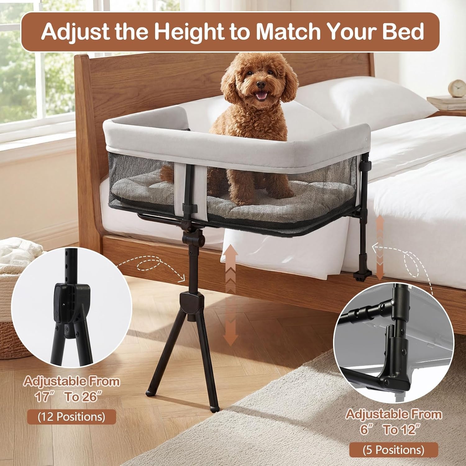 bedside-dog-bed-adjustable-to-human-bed-height-11-inch-guardrail-foldable-portable-pet-bed-attachment-improves-owners-sleep-quality-for-small-size-dogs-40-lbs-all-cats