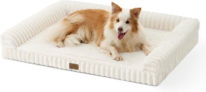 COZY KISS Ultra Soft Faux Rabbit Fur Dog Bed for Medium Dogs – 36"X27" Orthopedic Foam Couch, Removable Washable Cover & Waterproof Lining, Cream11