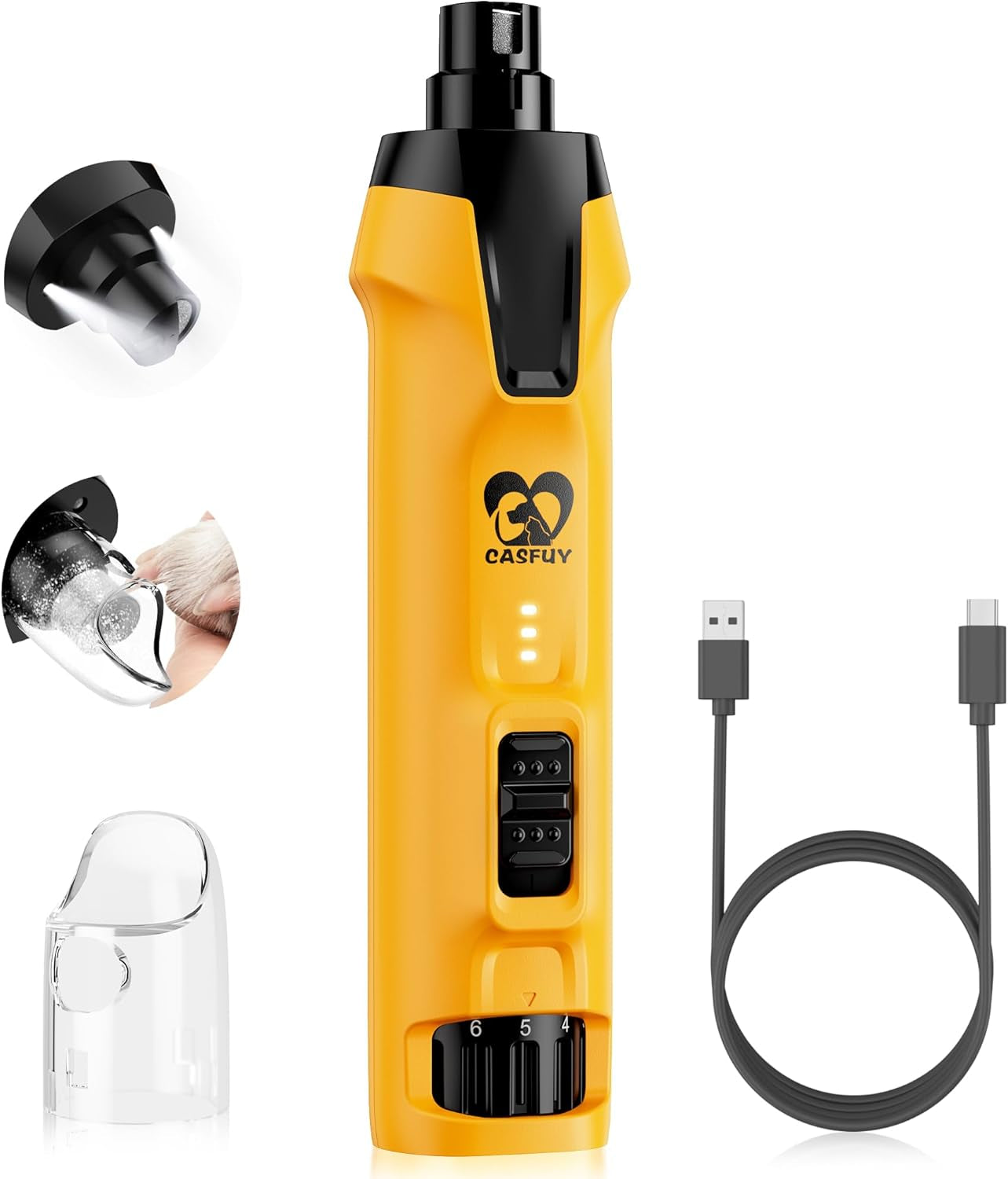 casfuy-6-speed-dog-nail-grinder-50-boost-power-dog-nail-trimmers-quiet-with-dust-cap-2-led-lights-2000mah-battery-4-8v-motor-electric-pet-toenail-file-tool-for-large-medium-small-dogs-cats