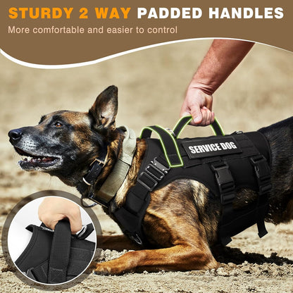WINSEE Service Dog Vest Harness for Large Dog, Tactical Working MOLLE Vest with 10 Pet Patches, No Pull Heavy Duty Harness for Training Walking6