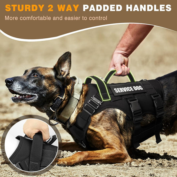 WINSEE Service Dog Vest Harness for Large Dog, Tactical Working MOLLE Vest with 10 Pet Patches, No Pull Heavy Duty Harness for Training Walking6