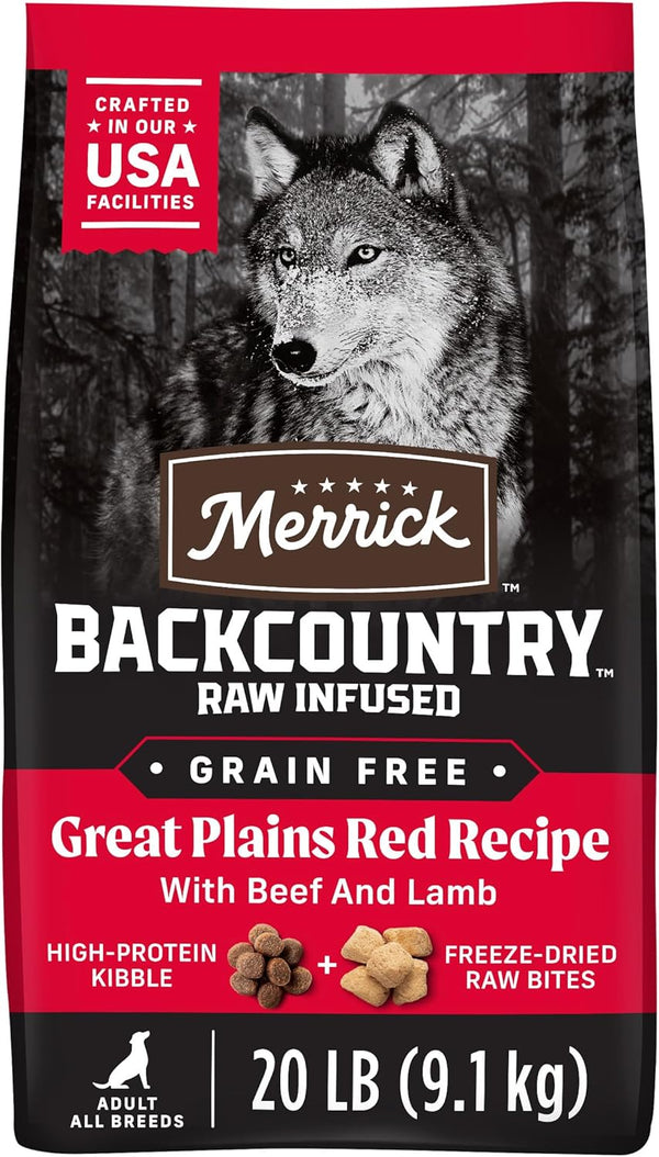 Merrick Backcountry Grain Free Dry Adult Dog Food Kibble with Freeze Dried Raw Pieces, Great Plains Red Recipe - 20.0 Lb. Bag1