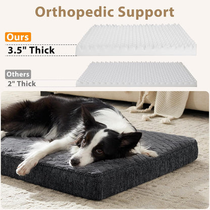 JOEJOY Orthopedic XL Dog Bed for Large Dogs, Waterproof Dog Bed for Crate with Washable Removable Cover, Extra Thick Egg-Crate Memory Foam Pet Beds, Grey, 41"X27"5