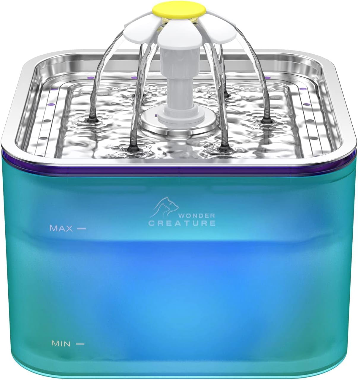 wonder-creature-crystal-cat-water-fountain-stainless-steel-lid-101oz-3l-pet-fountain-with-transparent-base-quiet-pump-led-indicator-light-triple-filtration-3-flow-modes-for-cats-and-dogs