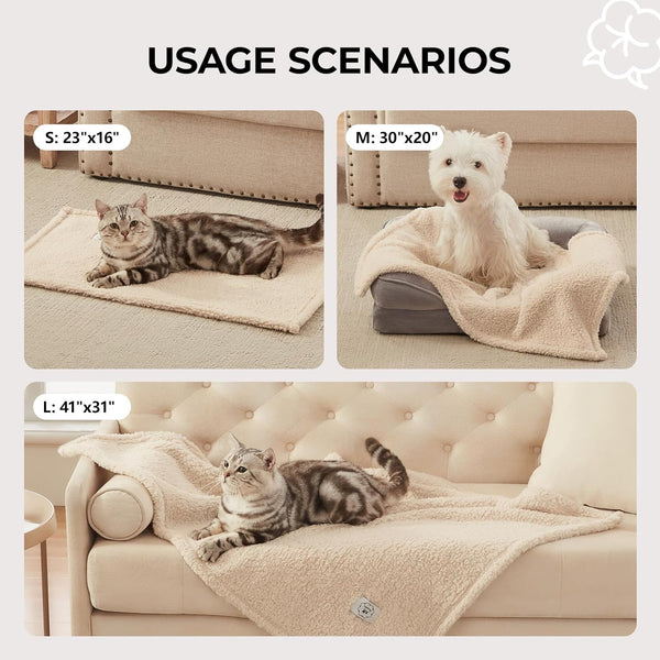 1 Pack 3 Calming Blankets Fluffy Premium Fleece Pet Blanket Soft Sherpa Throw for Dog Puppy Cat Beige Small (23" X16'') | Fluffy Throw Blanket Washeble for Crate Bed Couch Indoor. Cozy Pet Blanket, Puppy Essentials Dog Gift,Beige,Small4