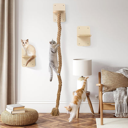 Cat Wall Shelves with 2 X 60 Inch Climbing Rope, Wall Mounted Cat Tree | with Scratching Post Kitten Rope Ladder with Jumping Platform Wall Steps for Playing and Rest6