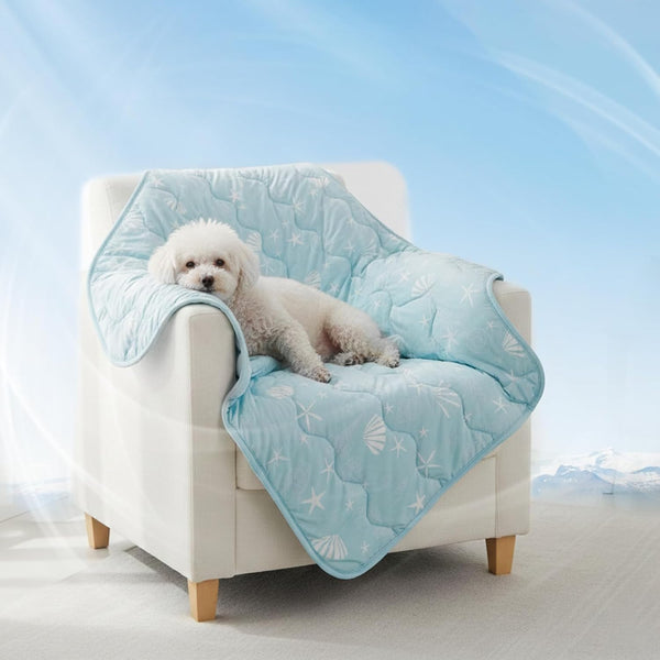 NWK Dog Cooling Blanket, Q-Max>0.345, Ice Silk Cool to Touch Material, Reversible Breathable Bed Cover, Furniture Protector Couch Sofa for Summer, Machine Washable (Ocean Blue, 30'' X 40'')1