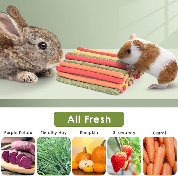 ERKOON 40Pcs Rabbit Timothy Hay Sticks, Five Flavors：Purplepotato/Timothyhay/Pumpkin/Strawberry/Carrot，Suitable Guinea Pig, Hamste, Gerbil, Chinchilla Treats, Chew Toys for Teeth for Bunnies4