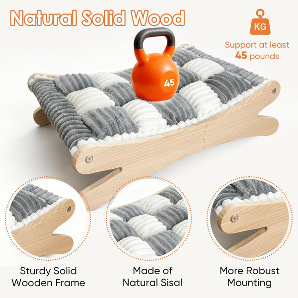 Plush Elevated Cat Bed - Cozy Raised Cat Hammock with Solid Wood Frame, Soft Furry Cushion for Indoor Cats & Small Dogs, Multi-Color Options(Black White)4