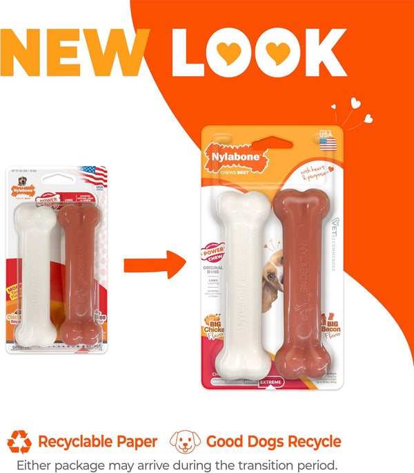 Nylabone Power Chew Original Bone Dog Chew Toys, Medium, 2 Count | Chicken and Bacon Flavor, Durable Chew Toys, Discourages Destructive Chewing, Long Lasting, for Dogs up to 35 Pounds4