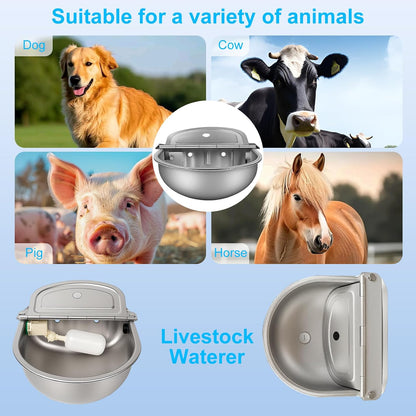 Automatic Pet Water Bowl with Float Valve, 304 Stainless Steel, Includes Bowl, Valve, 40" Hose, Adapters, Bolts, Wrench, Fits 1/2" & 3/4" Faucets, for Dogs/Livestock, Drain Hole6