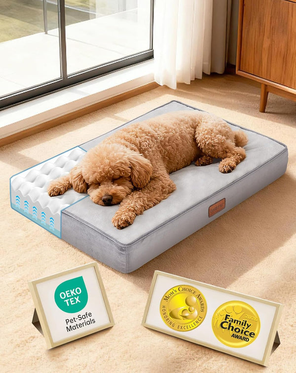 Ohgeni Orthopedic Waterproof Large Dog Bed, Memory Foam, 41 Inch(Gray) | Machine-Washable Removable Cover in Easy-Clean Fabric, Reversible Memory Foam & Easy-Carry Handle, Suitable for Crate10