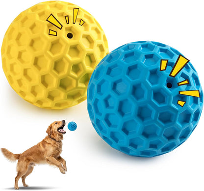 HIPPIH Indestructible Squeaky Dog Toys, Interactive Dog Balls 2 Pack, Chew Toys for Aggressive Chewers, Natural Rubber Puppy Toy for Large/Medium Dogs, Tough Puppy Teething Toy, Relieve Anxiety10