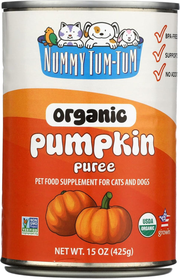 Nummy Tum Tum Organic Pumpkin Puree for Pets, 15 Oz (Pack of 12) | USA Grown Pumpkins, Supports Healthy Digestion for Cats & Dogs, Great for Food Toppers, Treats, & Recipes1
