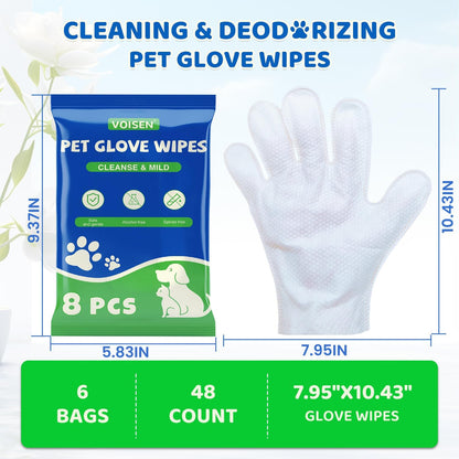 VOISEN 48 Pcs Pet Glove Wipes for Dogs, Pet Cleaning Gloves | Cleaning & Deodorizing Bathing Grooming Wipes,Unscented Thick Nourish Fur Glove Wipes for Pet Cleaning,Daily Care and Travel7