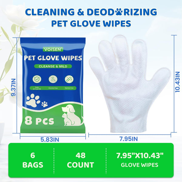 48 Pcs Pet Glove Wipes for Dogs, Pet Cleaning Gloves | Cleaning & Deodorizing Bathing Grooming Wipes,Unscented Thick Nourish Fur Glove Wipes for Pet Cleaning,Daily Care and Travel7
