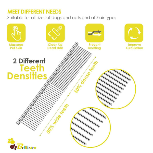 Dog Grooming Comb Pet, Stainless Steel Cat Combs with Rounded Teeth, Professional Metal Tear Stain Remover, Dematting Tool for Small, Medium & Large Pets-7.5In3