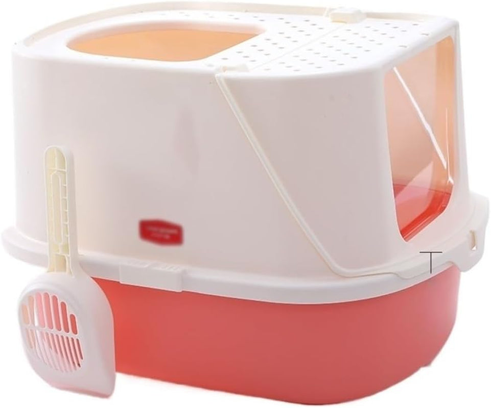 pet-supplies-cat-litter-box-with-scoop-enclosed-design-for-large-cats-easy-cleanpink