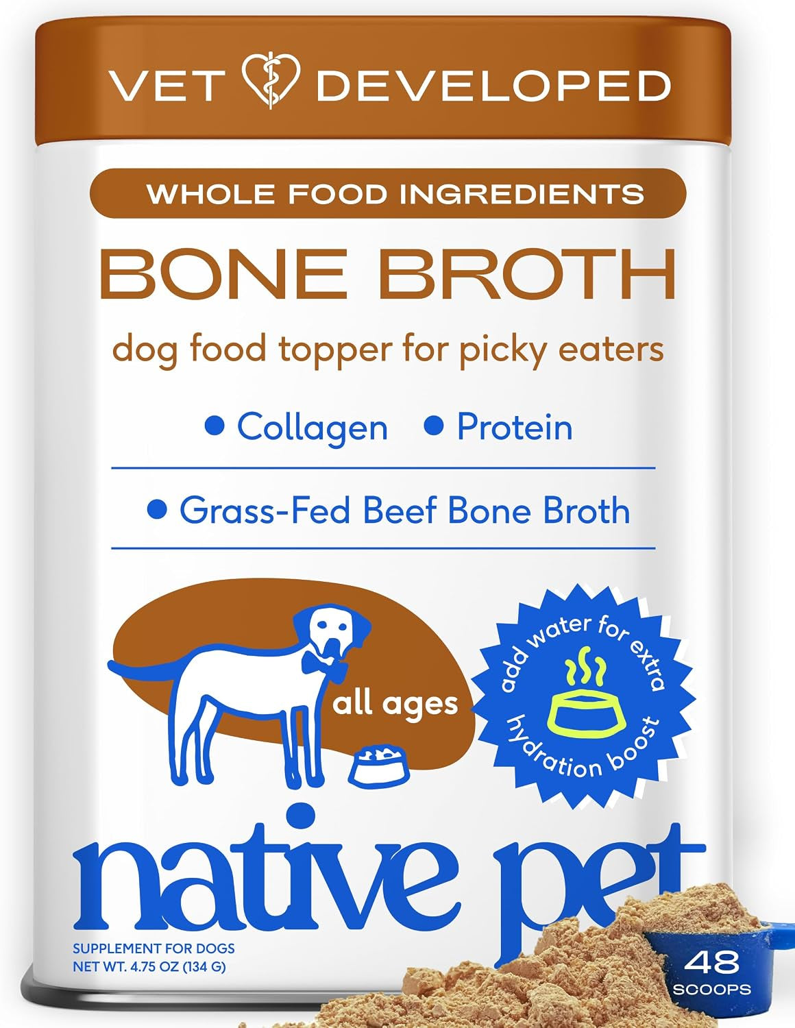native-pet-bone-broth-for-dogs-made-with-real-beef-bone-broth-dog-food-toppers-for-picky-eaters-provides-extra-hydration-nutrition-for-joint-strength-immunity-heart-health-48-scoops