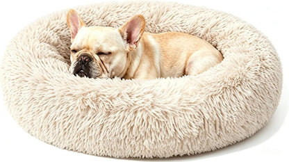 Calming Donut Dog and Cat Bed for Indoor Cats, Anti-Anxiety round Fluffy Soft Washable Small Pet Bed for Puppy and Kitten, Warming Comfortable Luxury Anti-Slip Waterproof Mute Base 20In Gray23