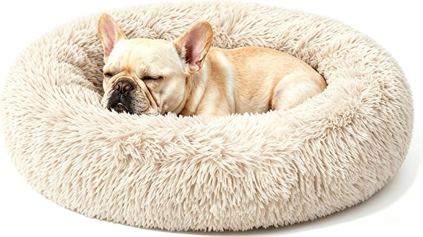 Calming Donut Dog and Cat Bed for Indoor Cats, Anti-Anxiety round Fluffy Soft Washable Small Pet Bed for Puppy and Kitten, Warming Comfortable Luxury Anti-Slip Waterproof Mute Base 20In Gray23