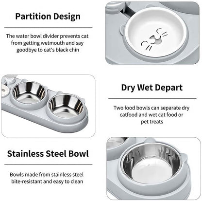 Marchul 3 in 1 Cat Bowl, Cat Food and Water Bowl Set with Water Dispenser and Stainless Steel Bowls, 15° Tilted Pet Raised Three Bowls for Indoor Cats, Small or Medium Sized Dogs2