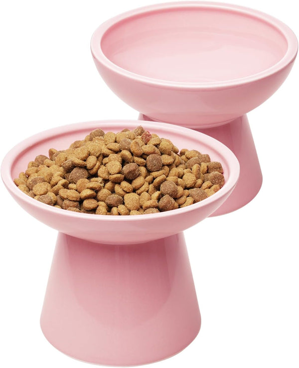 CEEFU 2-Pack Elevated Ceramic Cat Bowls Extra Wide for Food & Water | anti Vomiting, Whisker Friendly, Shallow Food Dish and Deep Water Bowl, Lead&Cadmium-Free, Raised Height for Cats, Sage Green9