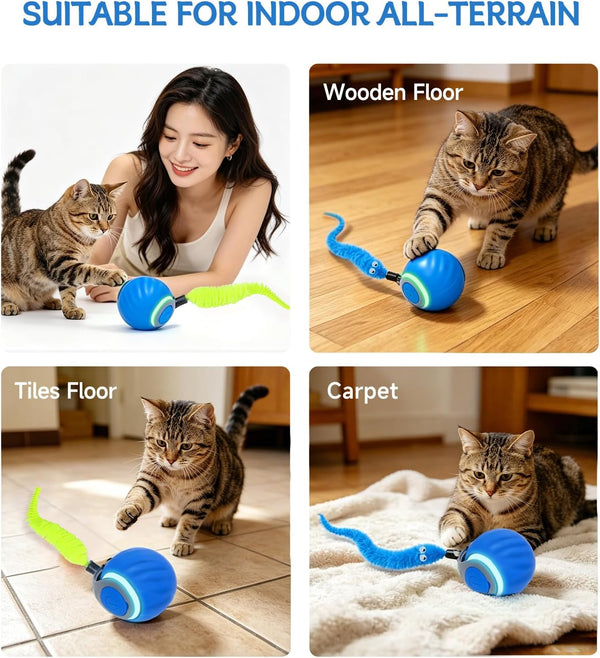 Interactive Cat Toy Ball - Automatic Moving Cat Ball for Indoor Cats with 3 Tails, Rechargeable Silent Kitten Toy for Boredom & Exercise, Rolling Ball Toy with 2 Modes & 2 Speeds.6