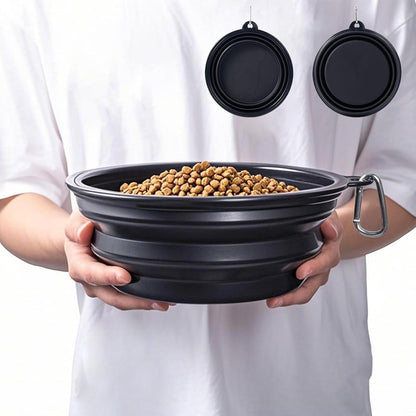 Large Dog Bowl Pet Collapsible Bowls, 2 Pack Collapsible Dog Water Bowls for Cats Dogs, Portable Pet Feeding Watering Dish for Walking Parking Traveling with 2 Carabiners (Large, Black+Black)13
