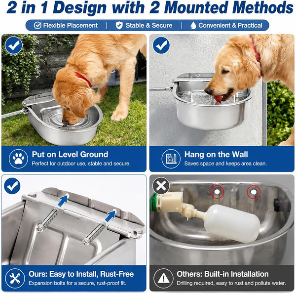 FHTONGE 304 Stainless Steel Automatic Dog Water Bowl Dispenser with Outfall | Float Valves Auto Fill, Wall-Mounted Dog Waterer for Outdoor Big Dog Livestock Poultry Horse Cow Goat Pig Chicken Duck Rabbit3