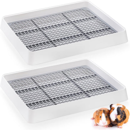 WUWEOT 2 Pack Large Rabbit Litter Box, Shallow Bunny Restroom Litter Tray, Small Animals Litter Pan Toilet Potty Trainer with Grate for Rabbit Hamster Ferret Rats Guinea Pigs Hedgehog Chinchillas1