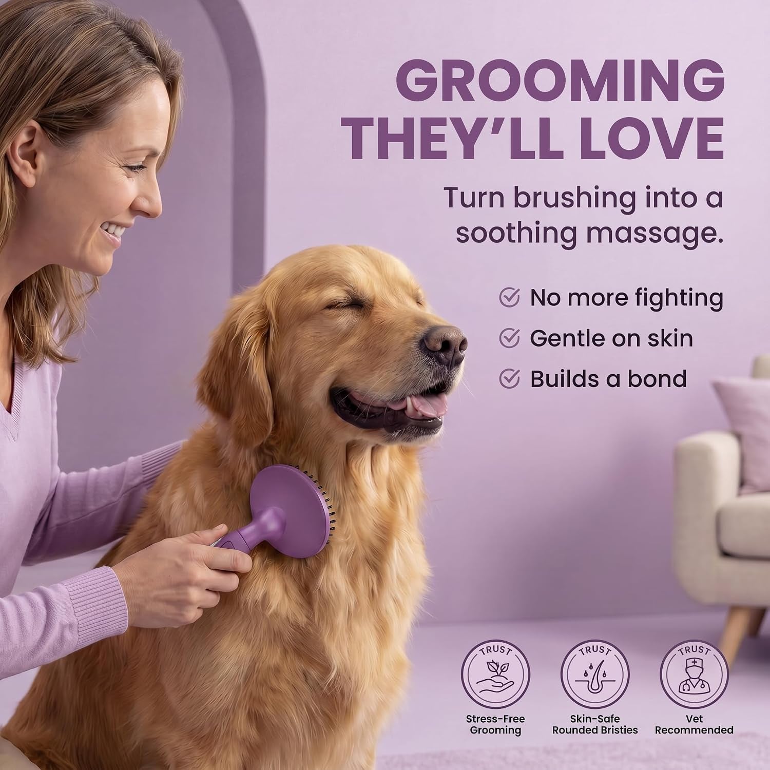 round-bristle-pet-brush-for-dogs-and-cats-soft-dog-brush-for-grooming-short-or-long-hair-gentle-tool-for-sensitive-skin-removes-dander-dirt-and-detangles-purple