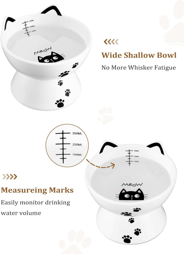 Porcelain Raised Cat Bowl, No Spill Cat Water Bowl with anti Slip Band, Elevated Porcelain Pet Bowl Protect Pet'S Spine, Large Capacity Pet Water Bowl, 15 Oz, Dishwasher Safe | anti Vomiting, Whisker Friendly, Shallow Food Dish and Deep Water Bowl, Anti-Slip Base, Lead&Cadmium-Free, Senior-Pet Access5