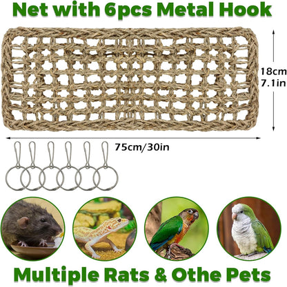 30X7Inch Rat Climbing Toys for Cage, Chewable Natural Seagrass Mat | with Metal Hooks, Soft Fall Breakers for Rats, Rat Ladder Bridge Toy with Mild Grassy Scent, Rodent Hammock Cage Accessories6