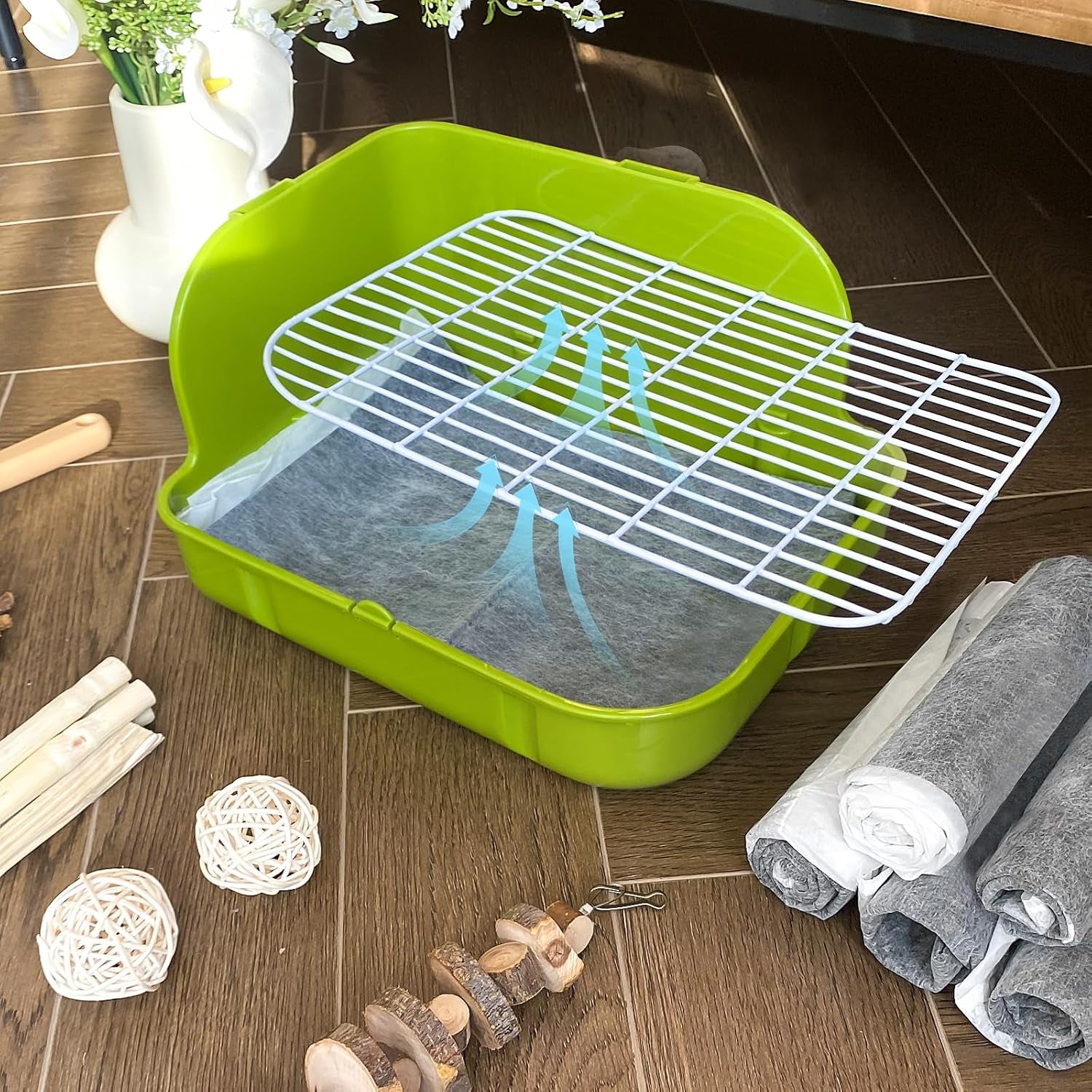 rabbit-litter-box-bunny-litter-box-guinea-pig-potty-trained-square-small-animal-toilet-potty-pan-for-rabbit-guinea-pig-ferret-hamster-chinchilla-grass-green